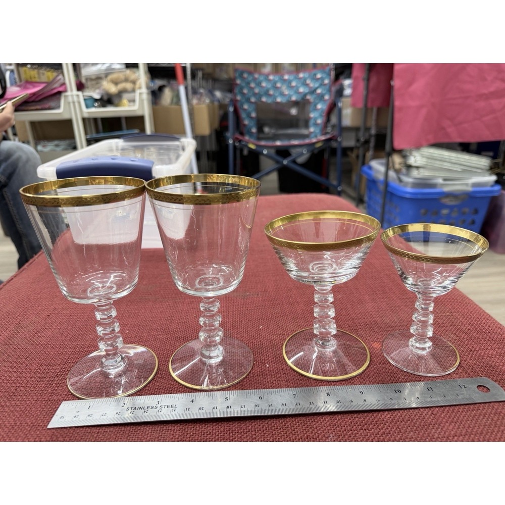 4 Vintage Cambridge Wedding Band Glasses Gold Tim